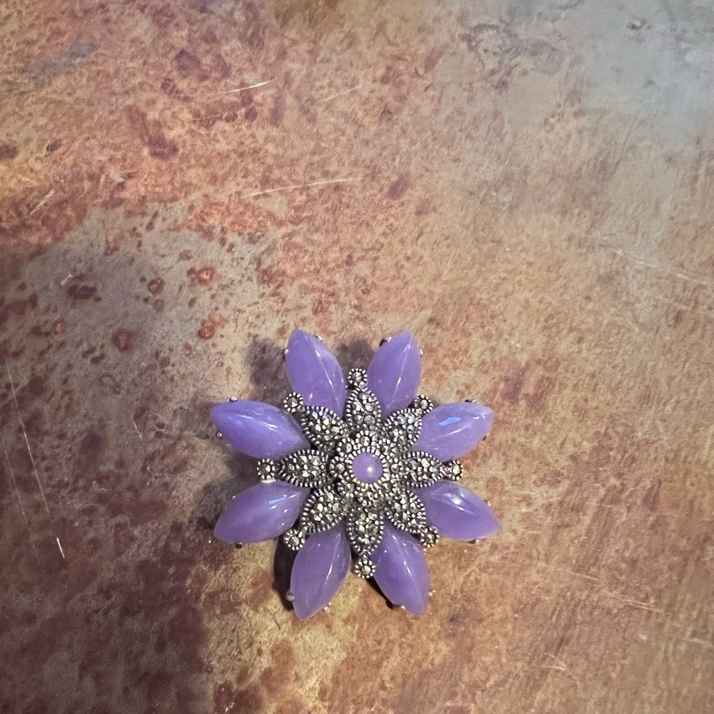 Vintage Amethyst & Marcasite Brooch SS